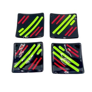 Fused Glass Curved Tiles Handmade Retro Art‎ Glass Coasters Signed - Set of 4